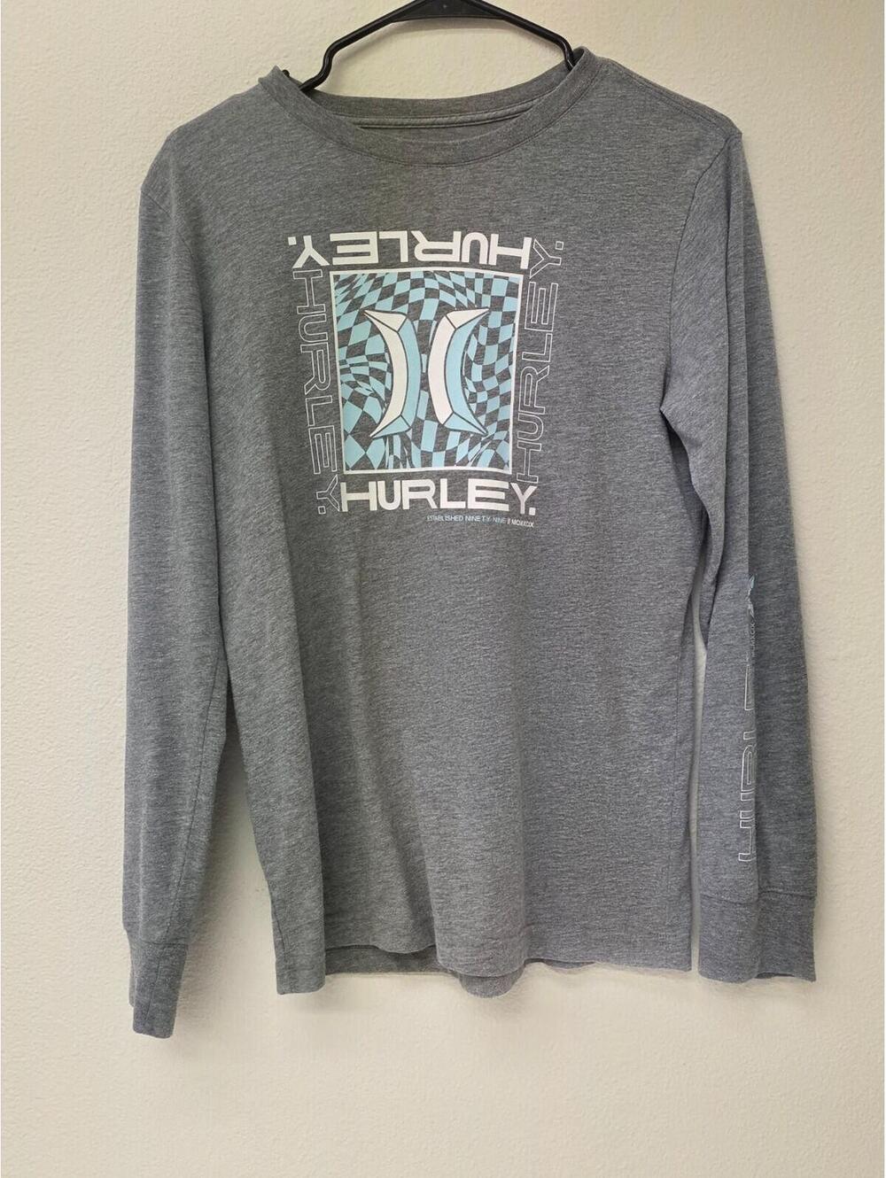 Hurley Youth Boys XL T-Shirt Long Sleeve Gray Solid Pullover Crew Neck Tee Knit